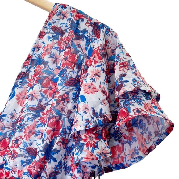 NWT Japna Americana Floral Ruffled Flutter Sleeve Mini Dress Red Blue Size Large - Picture 4 of 12